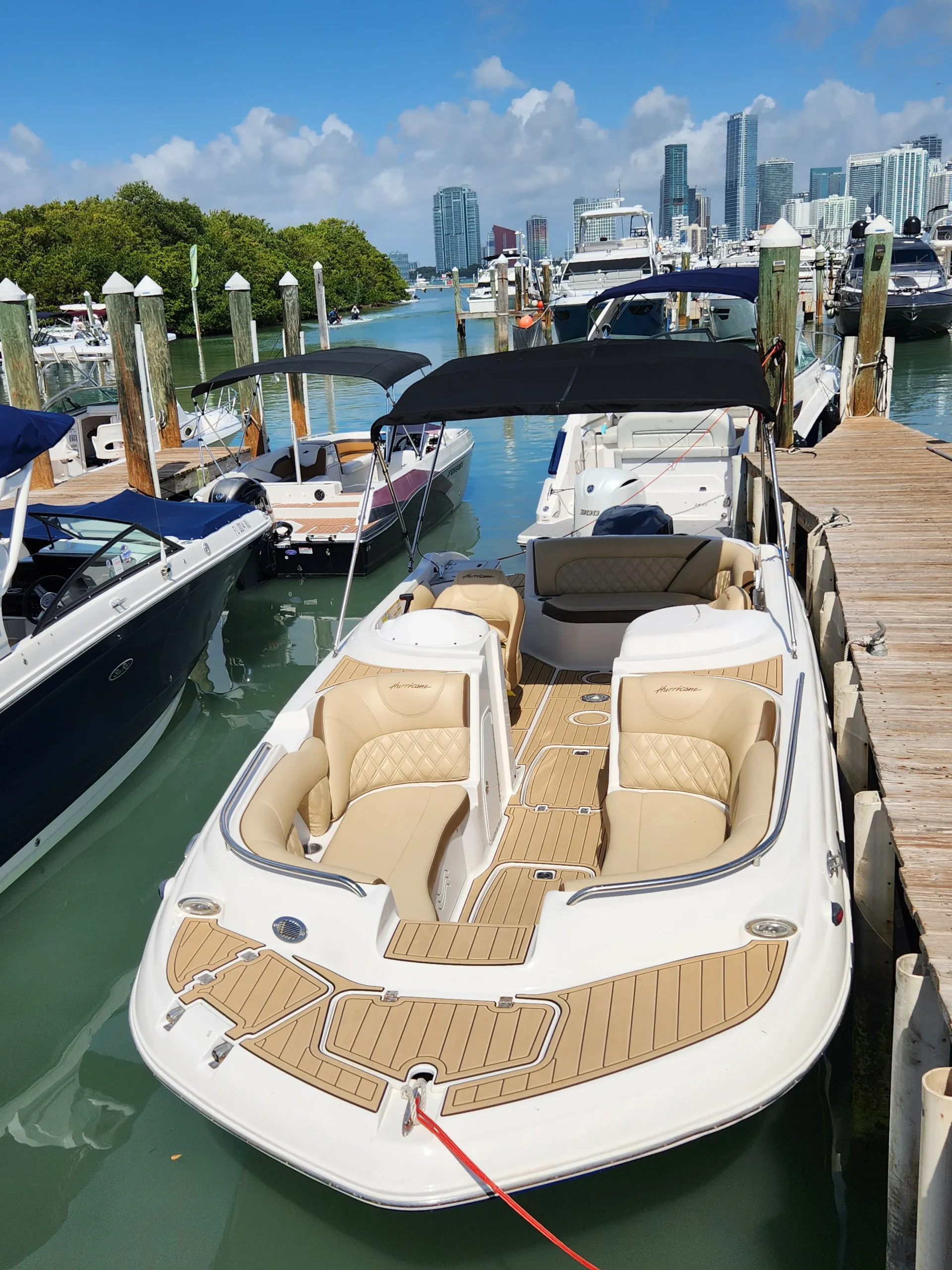 Private charter boat at Miami marina dock ready for departure — Miami Tours and Water Adventures