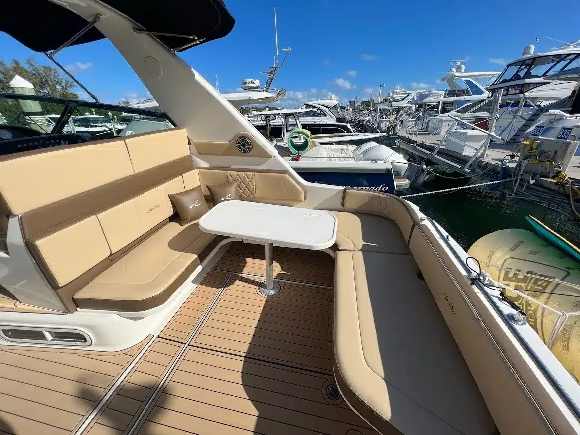 Stern seating and entertaining area on the 40 Sea Ray sport yacht — Miami private charter