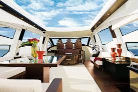 Interior cockpit of the 86 Azimut luxury yacht — helm and navigation station, Miami charter