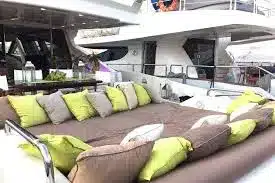 Sundeck on the bow of the 86 Azimut — yacht charter guests on Miami Tours and Water Adventures