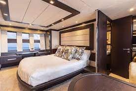 Guest stateroom bedroom on the 86 Azimut luxury yacht — Miami Tours and Water Adventures overnight charter