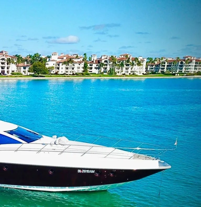 Bow of the 62 Azimut luxury yacht on Biscayne Bay
