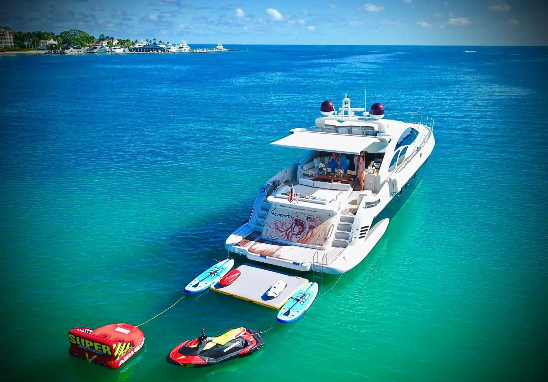 Aerial charter day on the 86 Azimut — full yacht and toys